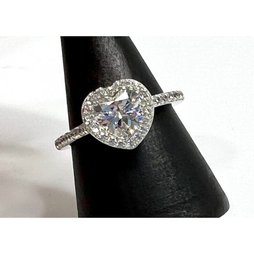 Engagement Wedding Love 925 Sterling Silver Heart Halo Ring, Cubic Zirconia sz 8